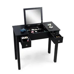 【Elegant and Functional Design】Chic vanity dressing desk in black with flip top mirror makes it convenient to make...