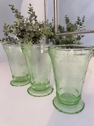 Vintage Green Depression Glassware. Set Of 3..