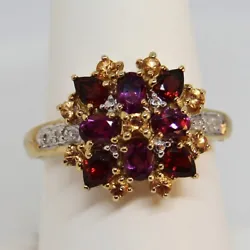 Citrine & Garnet. 10K Yellow Gold Fashion Ring. With Diamond Accents.