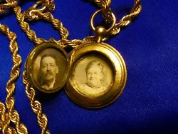 Antique Victorian Gold Plate Photo Locket w/Photos necklace. This locket is designed very well and it is beautifully...