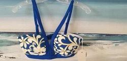 NEW Boden Ladies 8 Glorious British Style Blue Cream Pattern Bikini Top Swimwear. Padding sewn in. Adjustable straps,...