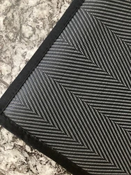 BLACK & SILVER GRAY HERRINGBONE PATTERN. NON-SKID BACKING BOTTOM WITH SILVER GRAY HERRINGBONE TOP. RESTORATION HARDWARE...
