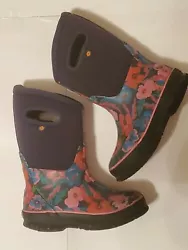 Kids Size 12 Girls Floral Rubber Insulated Classic Rain Boots.