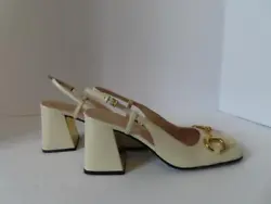 Size: EUR 38 Color: Off-White Fabric: Leather Heel: Flare Black Off-White Leather Heels Toe: Closed Soft Square Style...