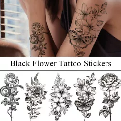 Black and white sketch flower tattoo stickers,a variety of different styles,very artistic.Can be attached to the arm...
