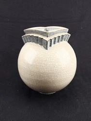 Vase boule en céramique craquelée des années 1930 par WUILLEUMIER pour Marcel GUILLARD aux éditions ETLING.