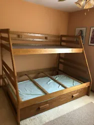 Wooden Bunk Bed designed for twin mattress sets and one full size mattress. This set does not include the mattress but...