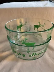 Pyrex Glass Storage Bowls MOOSE Reindeer Deer Animal & Happy Holidays Set of 2. No Lids No cracks or chips. Some...