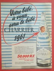 Recto: Boisson non alcoolisée: Eau Minérale CHARRIER. Publicité de presse 1960. Veuillez mexcuser pour la mauvaise...