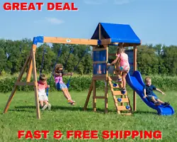 The Aurora wooden swing set is the ideal choice for yards of any size. With a 6 ft. super speedy slide, a 2-position...