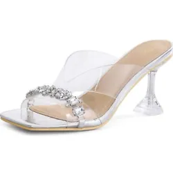 mysoft Clear Heeled Square Toe Crystal Embellished Mules Size 10 New in Boxbox is a bit worse for wear but the shoes...