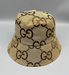 Free Shipping GUCCI Cap GG Monogram Brown Bucket Hat Size M Perimeter 56-58CM