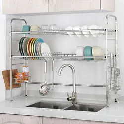 High quality 2 tier stainless steel dish drainer. Removable Side mounting mug stand and cutlery holder;. Also places...