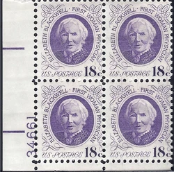 SCOTT # 1399 18¢ Elizabeth Blackwel. PLATE BLOCK OF 4.