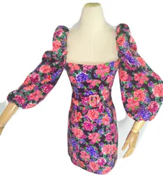 ZARA Bloggers Favorite Woman’s Floral Puff Sleeve Mini Dress with matching belt.