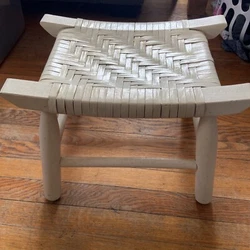 Antique Vintage Japanese Rectangular Stool Wood Frame Painted. Adorable sturdy built stool. Woven top In herringbone...