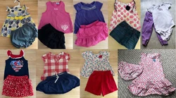 GIRLS SET by HEALTHTEX White w Pink Flowers & Navy Denim SKIRT w Pockets Pink Stitching Sz 18M. GIRLS SET by CHILD OF...