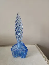 An antique 1930s pre-WWII Czechoslovakia blue cut glass perfume bottle. Its 6 1/2