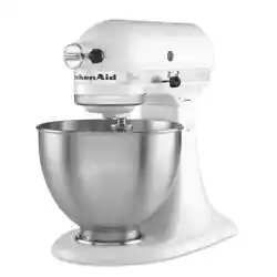 The KitchenAid K45SSWH 10-Speed Tilt Head Stand Mixer, in white, features a tilt-head design that gives easy access to...