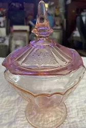 Vintage Mayfair Open Rose Anchor Hocking Glass Candy Dish. Mayfair Circa 1930’s. 2-pc lid & footed bowl dish. 8.5”....