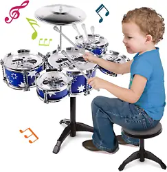 Manufacturer PerKidern. Jazz Drum Set for Kids with 5 Drums, 2 Drumsticks, Cymbal and Stool, Ideal Gift Toy for Kids...