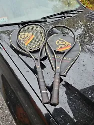 Pair Of Vintage Dunlop Black Max Graphite Mid-Size Tennis Racquets Cases L3 L4.