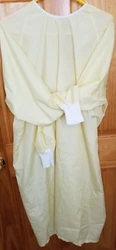 Fluid-repellant100% polyester isolationgown is AAMI Rated Level 1; Overlap back, twill tie neck and back waist...