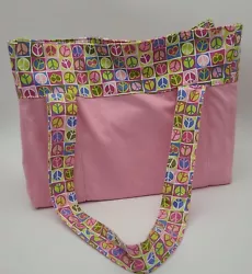 Iota Baby Peace Sign Large Diaper Bag Cotton Diaper Tote Bag Pink Inside Pockets  Pink tote bag with peace sign design ...