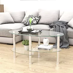 【High-Quality Construction】The coffee table is made of tempered glass and stainless steel legs, which are sturdy...