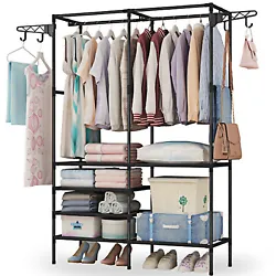Two hanging rods can hang coats,long dresses,jacket,and other heavy clothes. Two side hooks are designed for bags and...