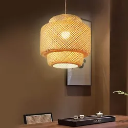 【 Boho Woven Pendant Light 】The hanging lamp is crafted from woven natural fibers.When the light passes through the...