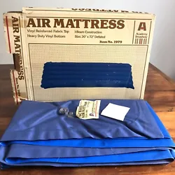 Vtg Academy Broadway Air Mattress 30x72 #1979 Vinyl/Fabric Blue Single Open Box. The mattress has been unused, however...