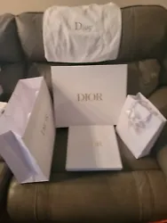 DIOR EMPTY PAPER SHOPPING BAGS + 2 EMPTY GIFT BOXES + FREE DUST BAG.[BOXES MEASUREMENTS 13.75×16.3× 2  10×10×1.5...