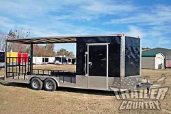 NEW 2023 8.5 X 22. V-NOSED ENCLOSED HYBRID UTILITY TRAILER w/COVERED PORCH & RAMP! V-Nose Front with 7 Box Space + 15...