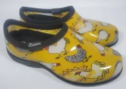 Sloggers Womans Rain Shoe Boots Size 7 Yellow Chickens Garden Farm Made In USA.