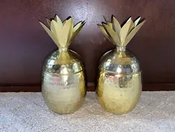 Set of 2 Anthropologie gold Golden Pineapple Shaped Statue Display Home Decor Container candle holders. Please look at...
