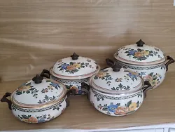 8 Piece ASTA Enamel Cookware Old Amsterdam Pattern Casserole Pot Pan Dutch Oven. One small chip on the inside of one...