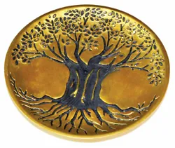 Beautiful Tree of Life stick incense burner. Plate is gold colored with a carved Tree of Life standing out in the...