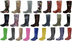 •Available in colors And Styles. RainBoots, 8 Colors, Size 6-11. •Mid-Calf length. •Elasticated sides.