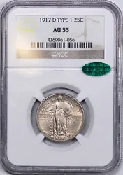 This 1917-D 25c Standing Liberty Quarter Type One has been professionally graded by NGC with a grade of AU55 and...