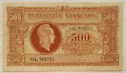 Billet 500 fFrancs type Marianne de Dulac non daté (Juin 1945). Photos contractuelles.