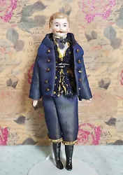 Great little antique gentleman doll for doll house. He has painted hair and mustache. He has his original arms, body,...