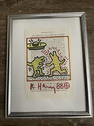 Framed Keith Haring inspired handmade drawing on old unique paper. The drawing is 8x11, standard paper size. This is an...