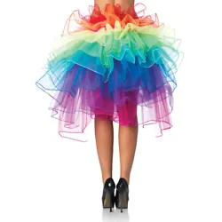 It a pretty multi- colored miniskirt. The edgy rainbow skirt consists of layers of multicolor tulle that can be tied to...