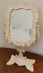 Vintage Cast Iron Vanity Pedestal Mirror Shabby Victorian Ornate Tilt White. Gorgeous ornate mirror with scrolls,...