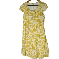 Boden Lovely Linen Yellow Floral Print Dress.