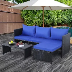 3 Pieces Patio Conversation Sets Outdoor Wicker Furniture Chairs Loveseat Sofa.