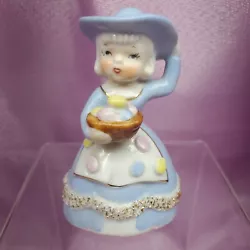 Vintage Napco RARE Blue Dress Easter Girl Figurine Bell Japan. Condition is 