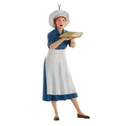 Lucy is featured wearing a blue dress and white apron and chef hat with pizza dough in her hands. Made by Kurt Adler....