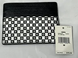 Michael Kors Copper Slim MK Signature Leather Tall Card Case NWT Black White.